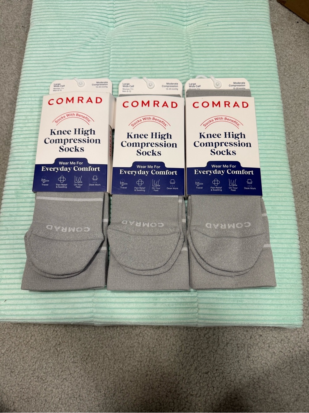 NWT Comrad Knee High Compression Socks - Gray - Everyday Comfort (3-Pack)